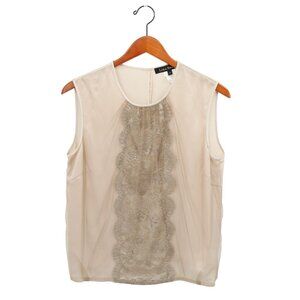 Lida Baday Taupe Saint Silk Mesh Overlay Lace Shell Tank Top 12